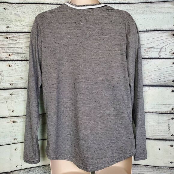Alpha Beta Men’s L Gray Long Sleeve Henley Casual Striped Shirt - Picture 3 of 6